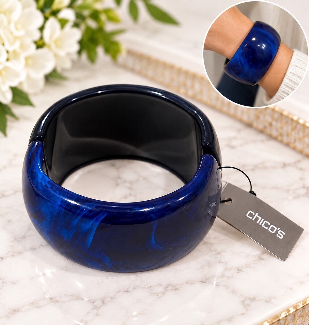 $49 Chico’s NWT Blue Marbled Resin Chunky Statement Cuff Bracelet NWT gift